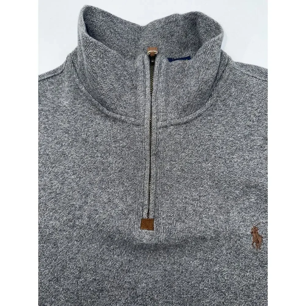Polo Ralph Lauren Sweater Mens Large 1/4 Zip Dark Heather Gray Pullover Preppy